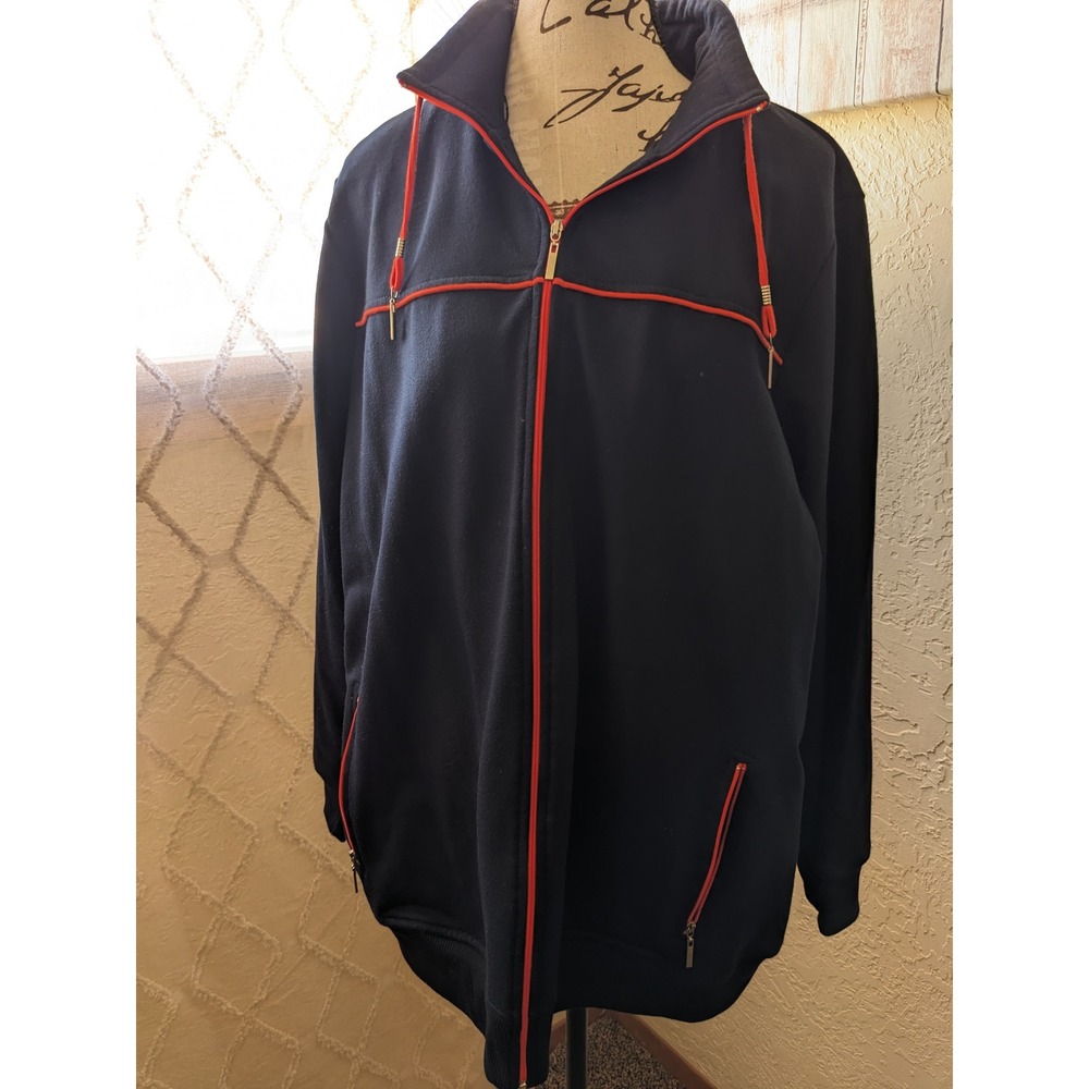 Vtg Avenue Navy Blue Track Jacket Orange Piping FullZip Mock Neck Plus Size18/20
